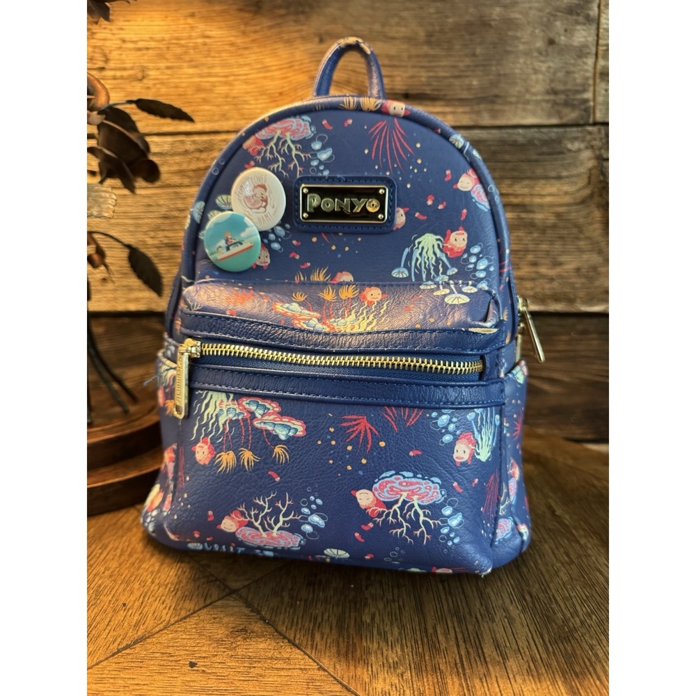 Loungefly Studio Ghibli Ponyo Under the Sea Mini Backpack Blue with Pins